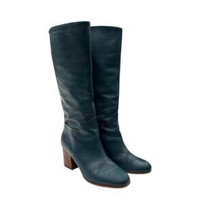 Boden Leather Knee-High Boots EU Size 38 US Size 8.5 Dark Blue Block Heel